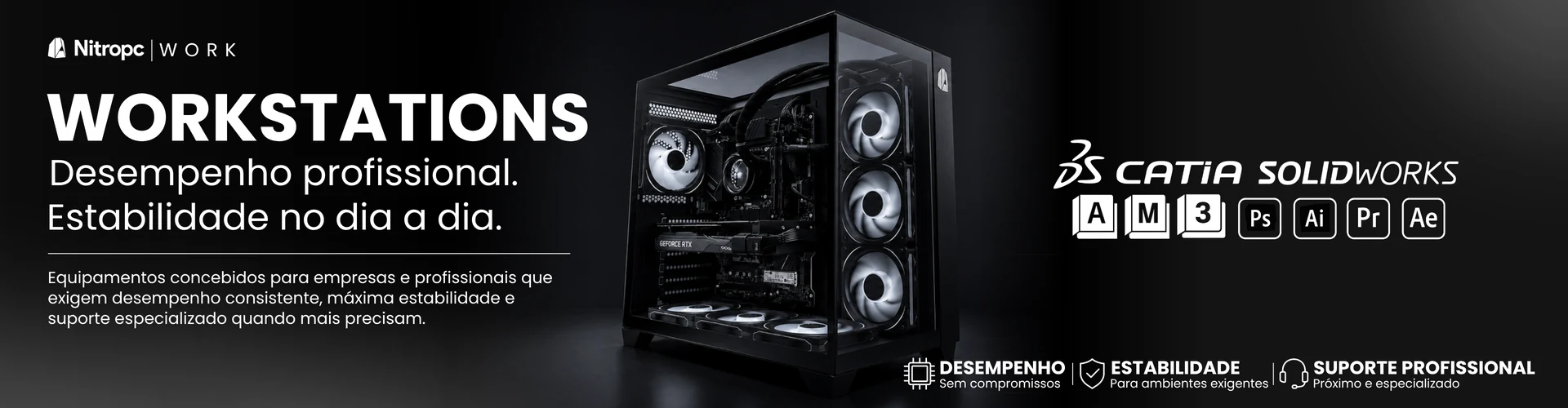 Nitropc Work · Workstations com desempenho profissional e estabilidade no dia a dia