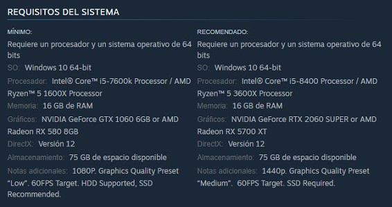 Requerimentos Stellar Blade Steam PC