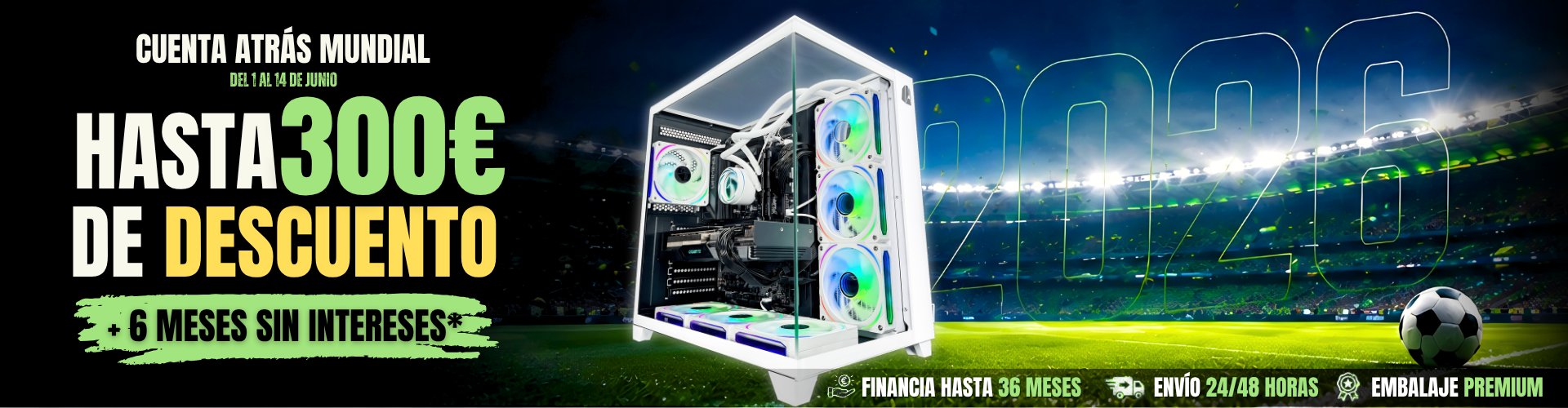 Contagem Decrescente Mundial 2026 · De 1 a 14 de junho · Até 300 € de desconto + 3 meses sem juros